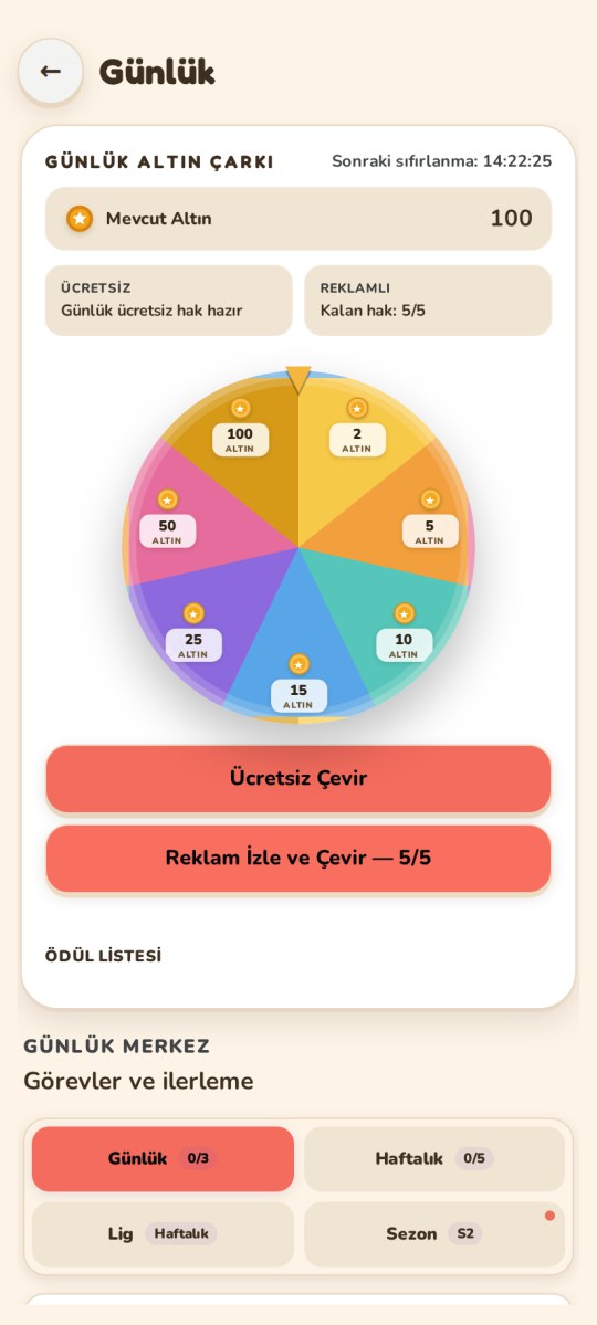Günlük çark & görevler